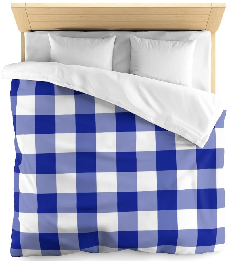 Voilage rideau imprimé Carreaux vichy tissu ameublement motif carrés bleu au mètre