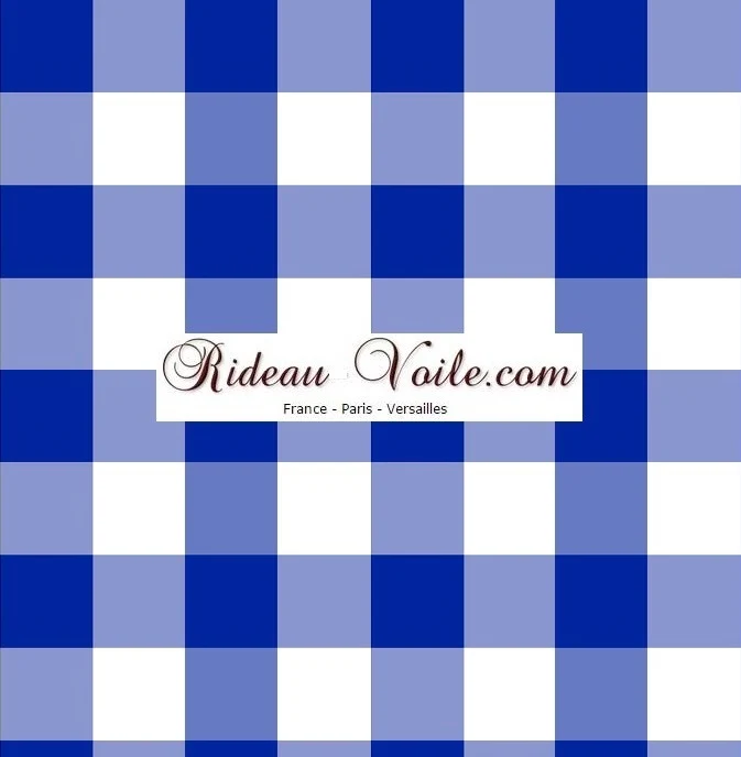 Voilage rideau imprimé Carreaux vichy tissu ameublement motif carrés bleu au mètre