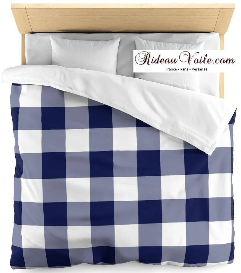 Larges Carreaux motif vichy tissu ameublement motifs carrés bleu blanc rideau voilage