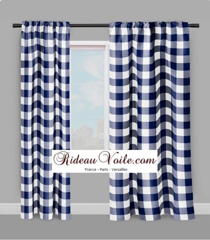 Larges Carreaux motif vichy tissu ameublement motifs carrés bleu blanc rideau voilage