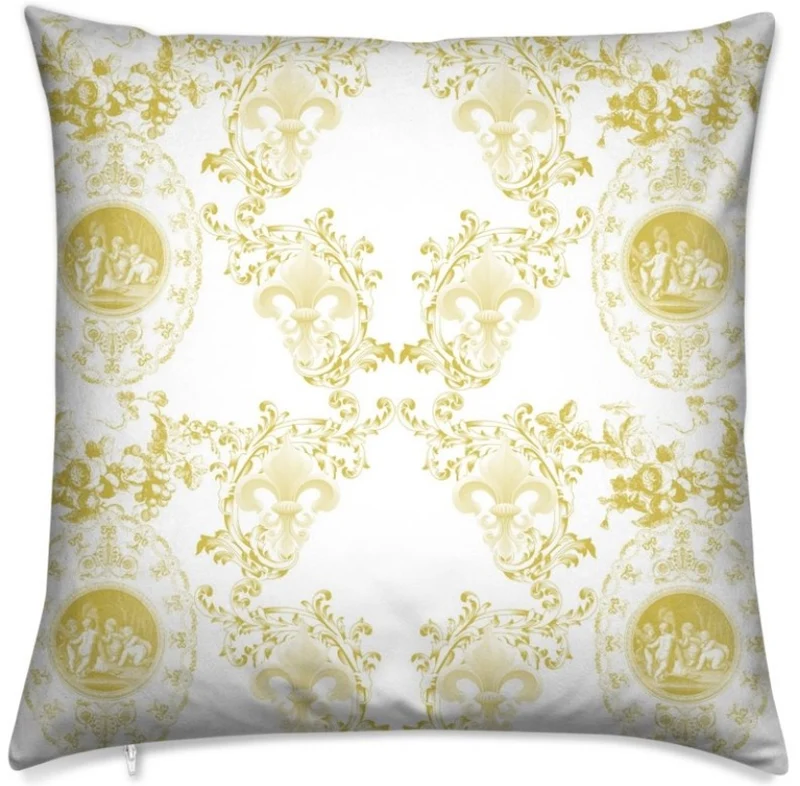 Toile de Jouy Angelots tissu ameublement style Empire Anges Fleur de Lys jaune rideau