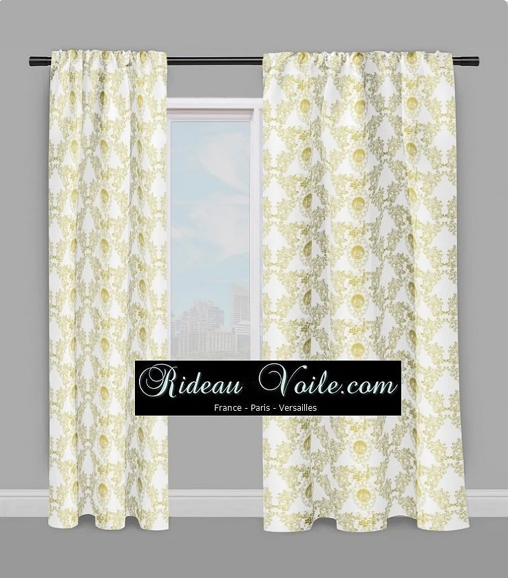 Toile de Jouy Angelots tissu ameublement style Empire Anges Fleur de Lys jaune rideau