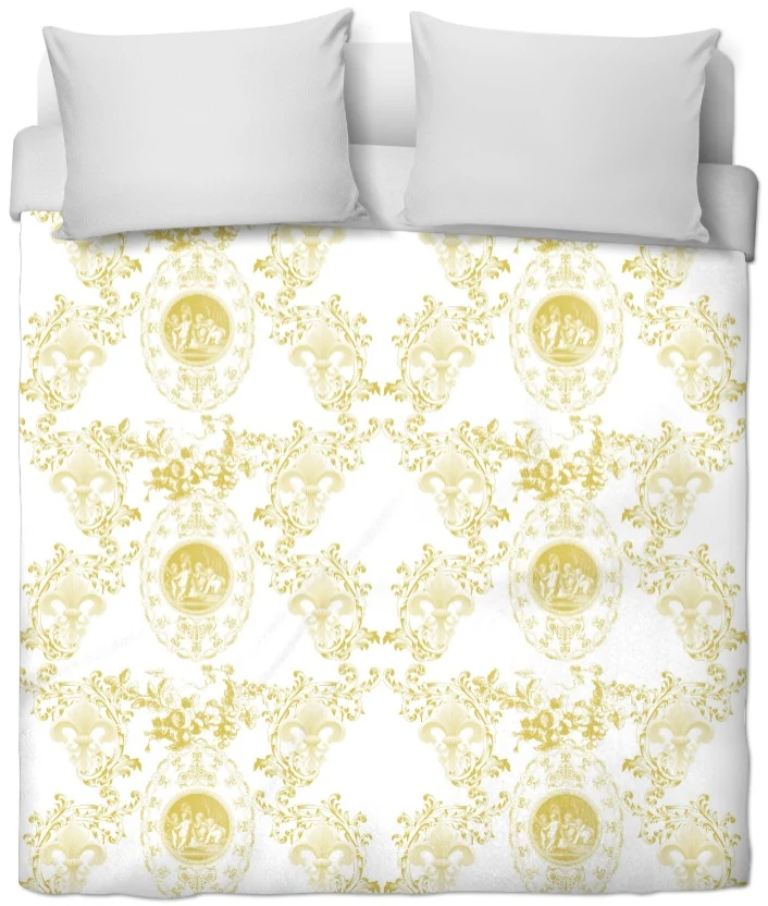 Toile de Jouy Angelots tissu ameublement style Empire Anges Fleur de Lys jaune rideau