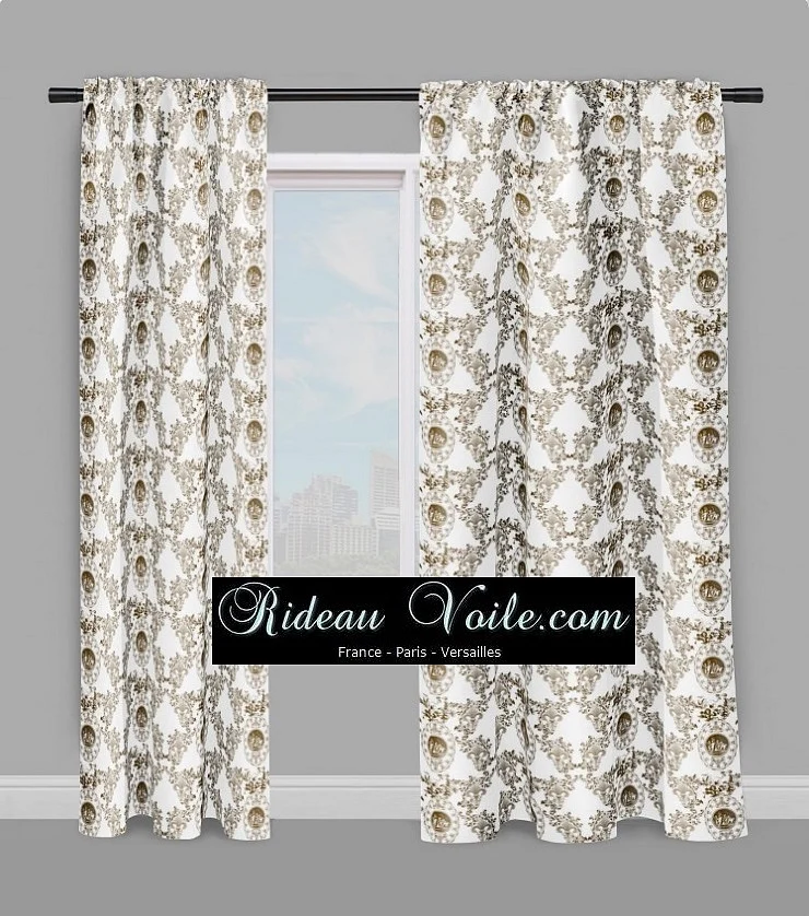 Toile de Jouy Angelot tissu ameublement style Empire Anges Fleur de Lys marron