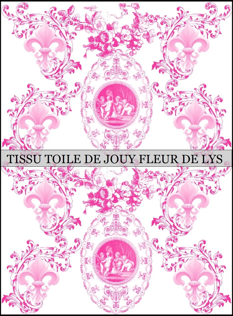 Toile de Jouy tissu ameublement Empire Fleur de Lys fushia Country french fabric