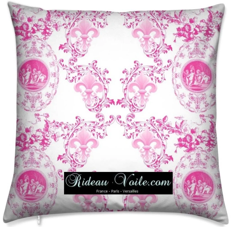 Toile de Jouy tissu ameublement Empire Fleur de Lys fushia Country french fabric