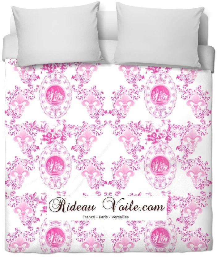 Toile de Jouy tissu ameublement Empire Fleur de Lys fushia Country french fabric