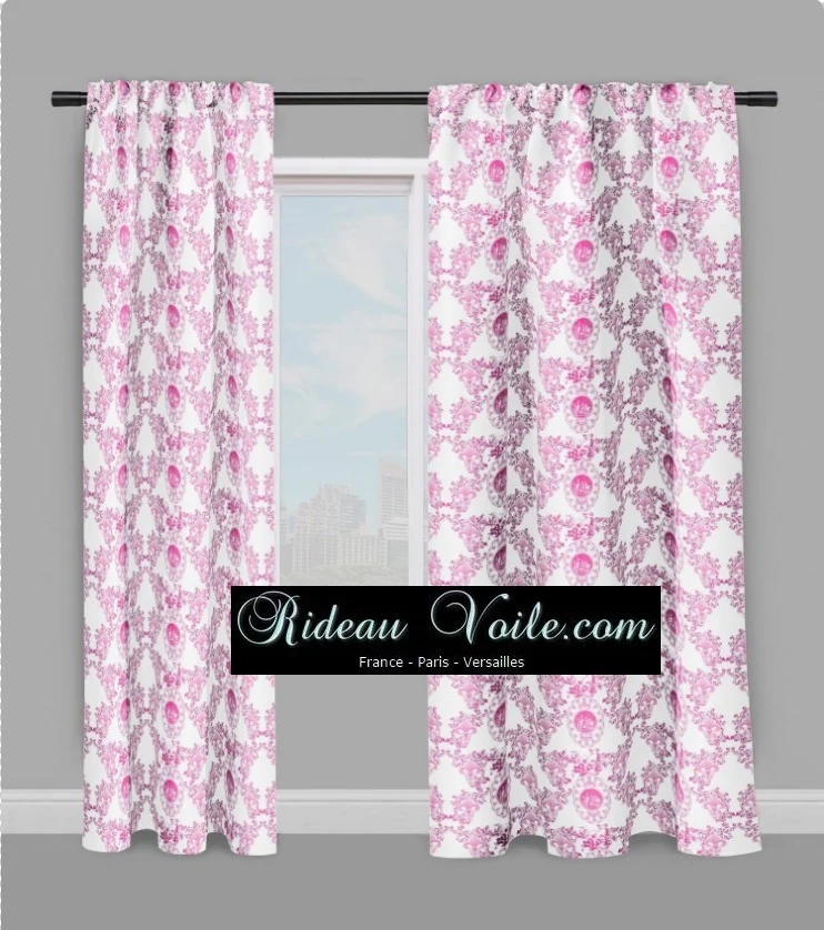 Toile de Jouy tissu ameublement Empire Fleur de Lys fushia Country french fabric