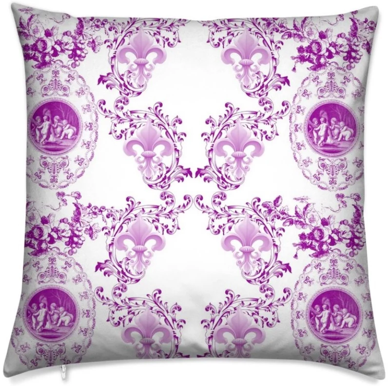 Tissu ameublement tapisserie Empire Anges Angelots Toile de Jouy Fleurs de Lys lilas