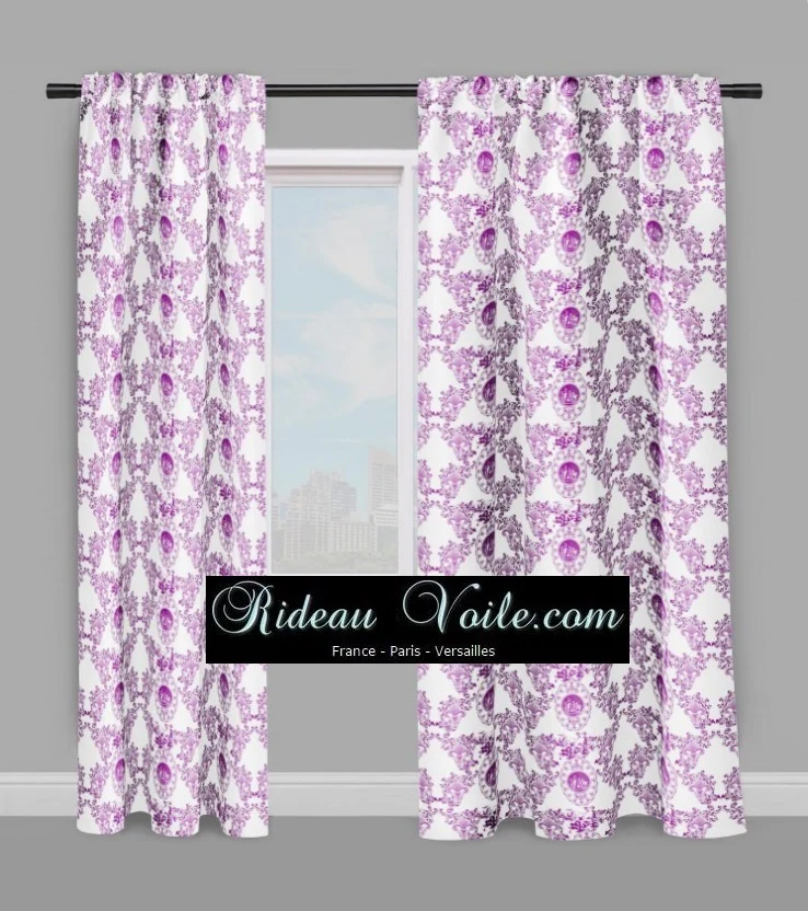 Tissu ameublement tapisserie Empire Anges Angelots Toile de Jouy Fleurs de Lys lilas