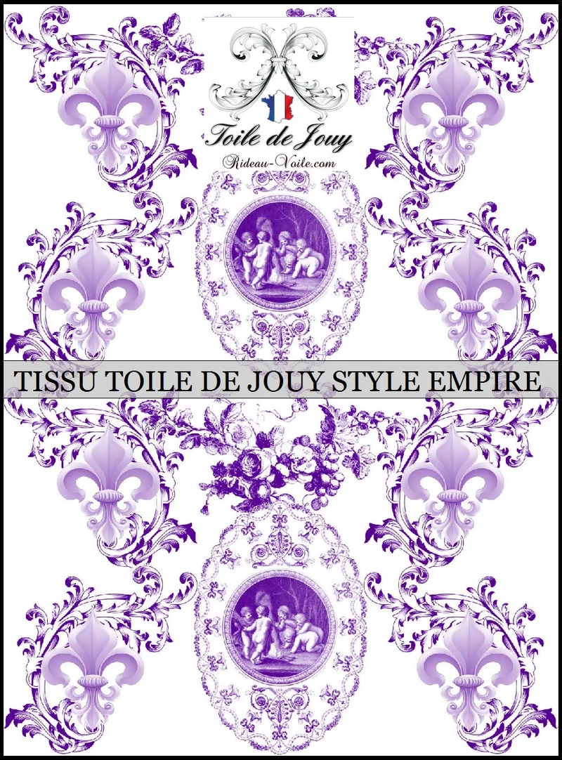 Toile de Jouy tissu au mètre Empire Anges Fleur de Lys violet Tecido tapeçaria cortina.