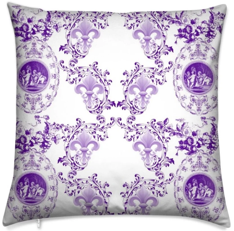Toile de Jouy tissu au mètre Empire Anges Fleur de Lys violet Tecido tapeçaria cortina.
