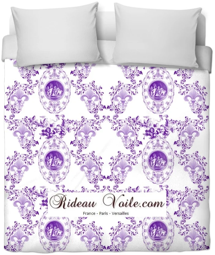 Toile de Jouy tissu au mètre Empire Anges Fleur de Lys violet Tecido tapeçaria cortina.