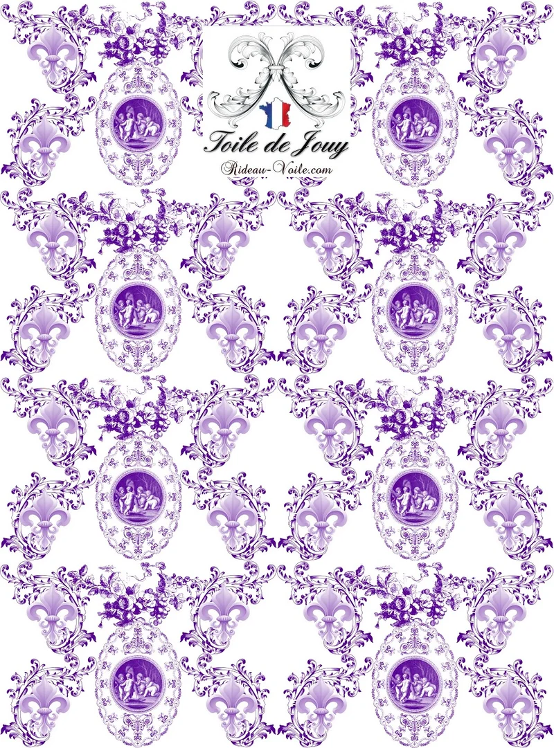 Toile de Jouy tissu au mètre Empire Anges Fleur de Lys violet Tecido tapeçaria cortina.