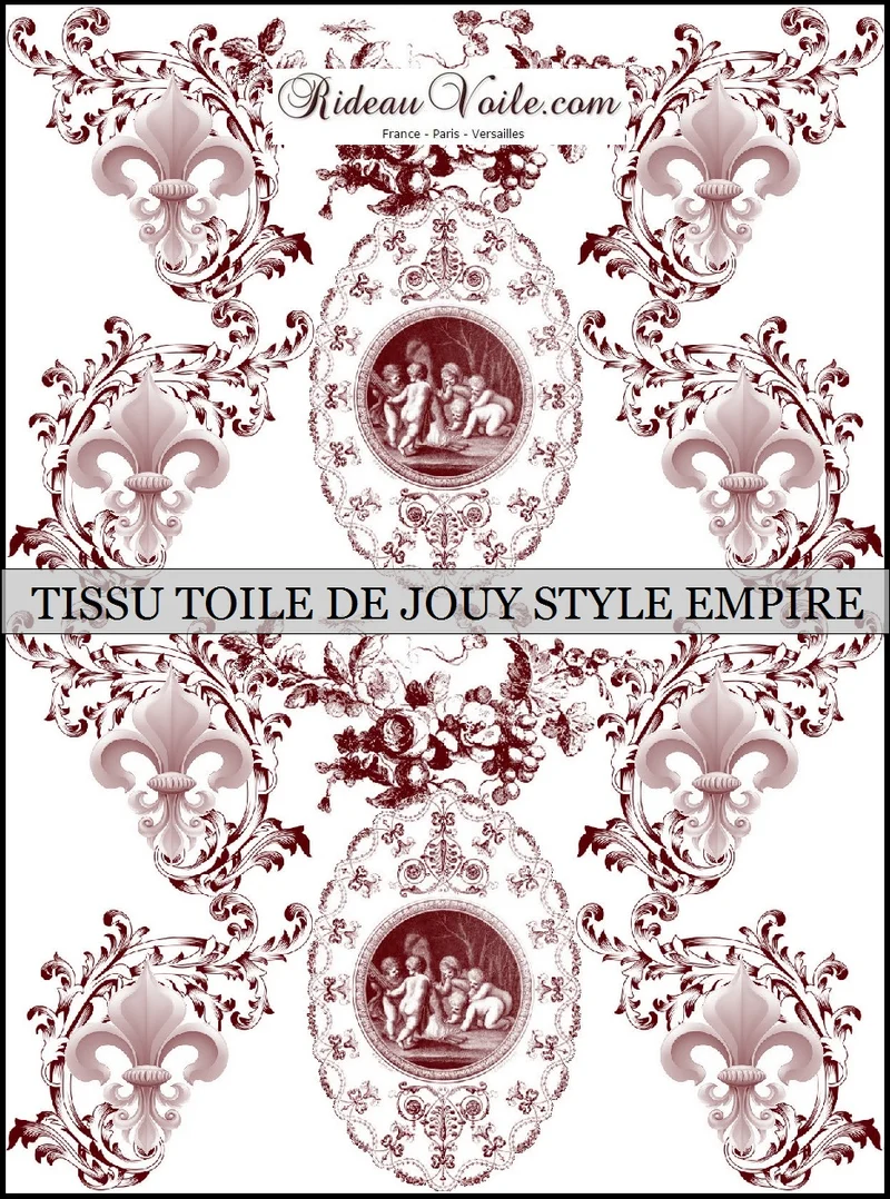 Toile de Jouy tissu ameublement Empire Angel Fleur de Lys bordeaux mètre rideau