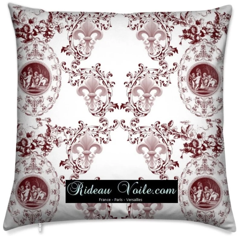 Toile de Jouy tissu ameublement Empire Angel Fleur de Lys bordeaux mètre rideau