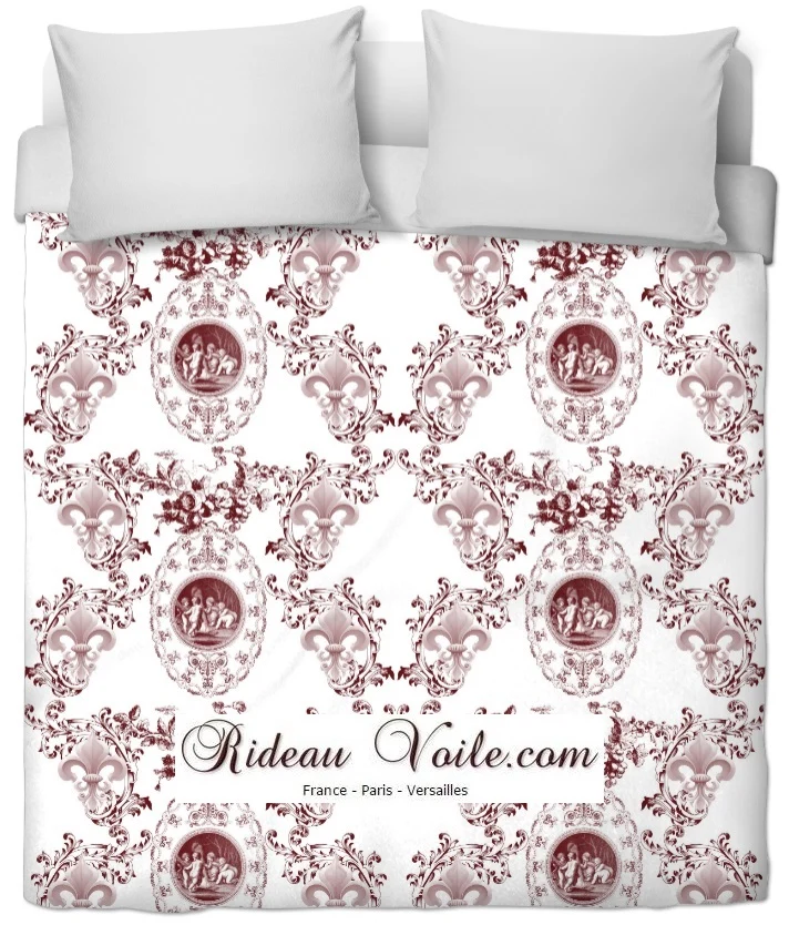 Toile de Jouy tissu ameublement Empire Angel Fleur de Lys bordeaux mètre rideau