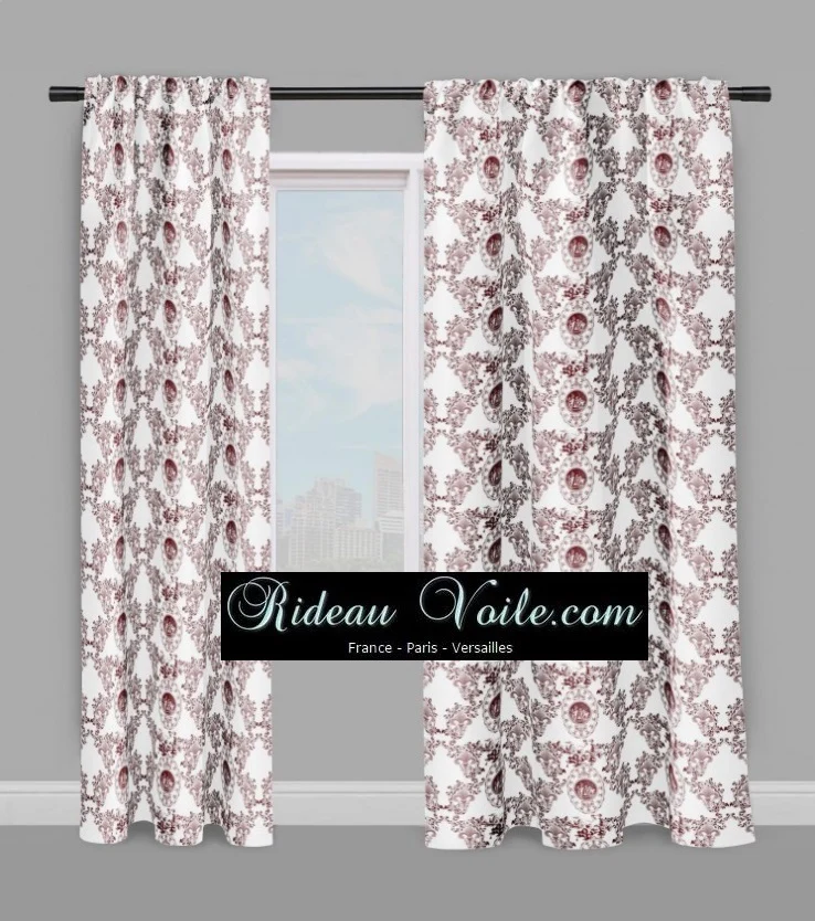 Toile de Jouy tissu ameublement Empire Angel Fleur de Lys bordeaux mètre rideau