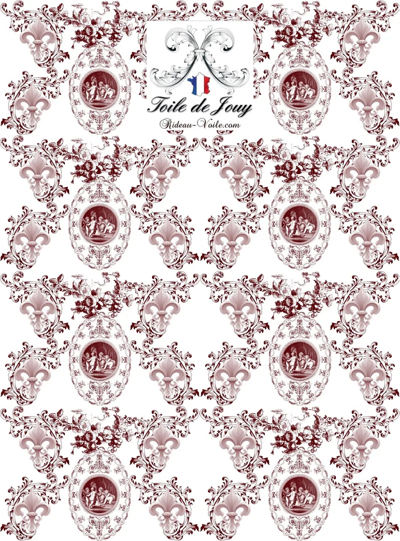 Toile de Jouy tissu ameublement Empire Angel Fleur de Lys bordeaux mètre rideau
