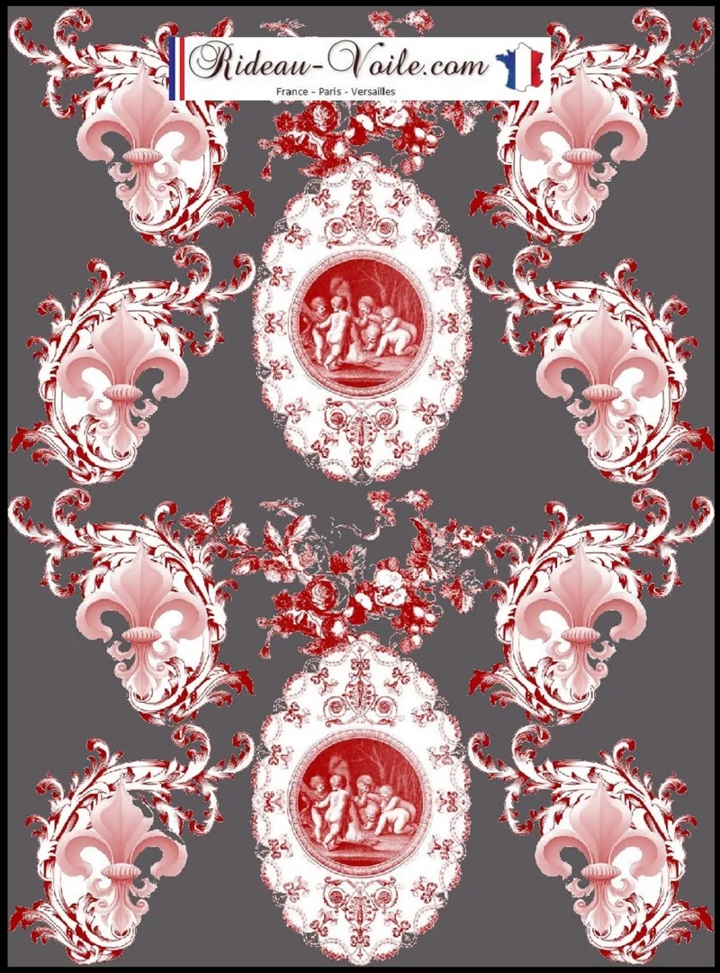 Toile de Jouy tissu Renaissance Empire Angelot Fleur de Lys Country French fabric