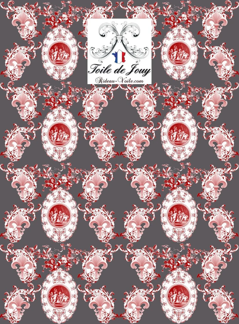 Toile de Jouy tissu Renaissance Empire Angelot Fleur de Lys Country French fabric