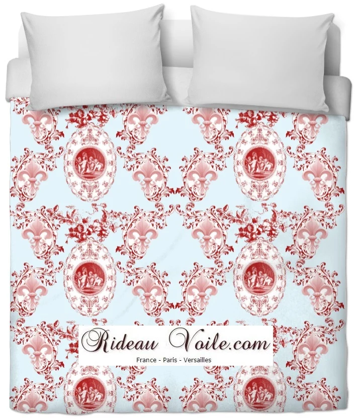 Boutique Toile de Jouy tissu bleu ameublement Empire Angelots Fleur de Lys rouge