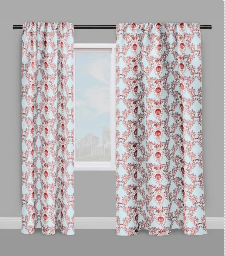 Boutique Toile de Jouy tissu bleu ameublement Empire Angelots Fleur de Lys rouge