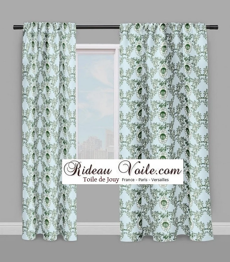 Toile de Jouy Baroque tissu bleu ameublement Empire Anges Fleur de Lys vert ridau