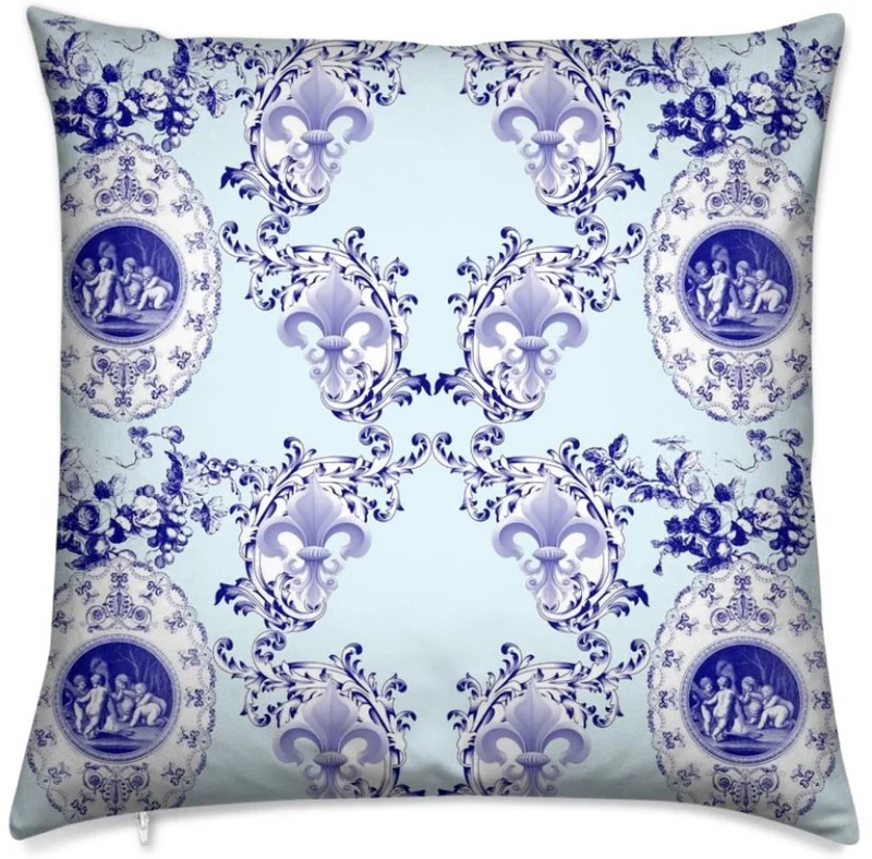 Boutique Toile de Jouy bleu ameublement mètre tissu Empire Angelots Fleur de Lys