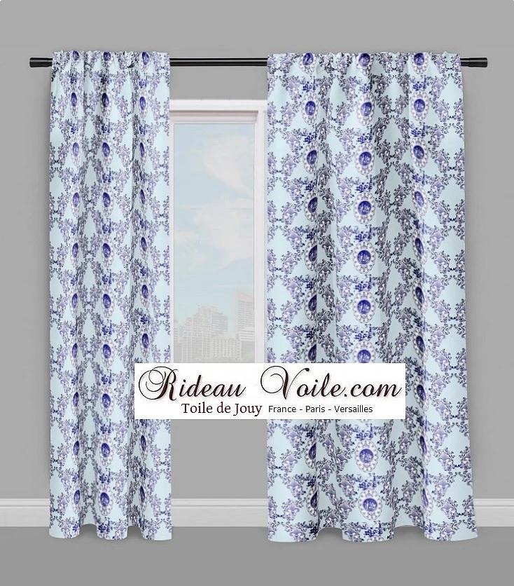 Boutique Toile de Jouy bleu ameublement mètre tissu Empire Angelots Fleur de Lys