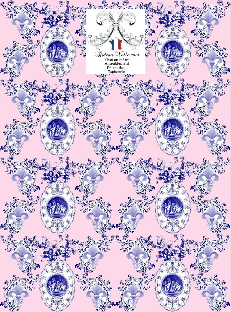 Tissu ameublement Renaissance Angelots Empire Chérubins Fleur de Lys Toile de Jouy