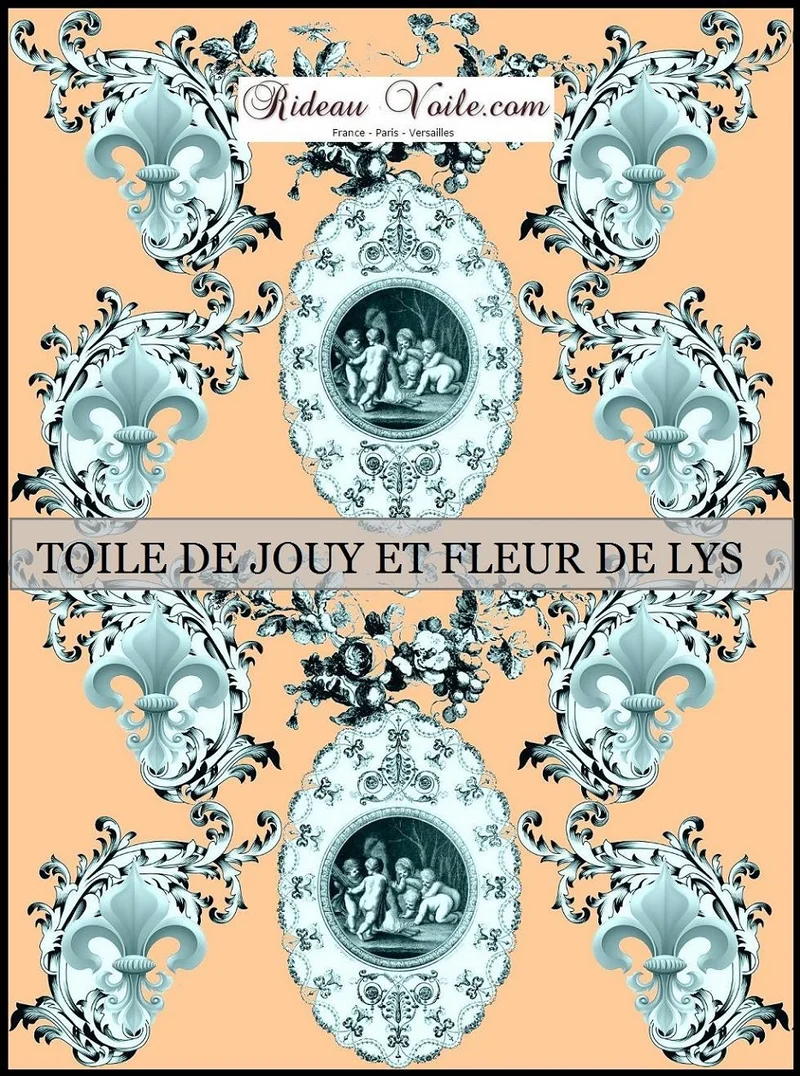 Toile de Jouy tissu ameublement orange style Empire Anges Fleur de Lys tessuto anjos