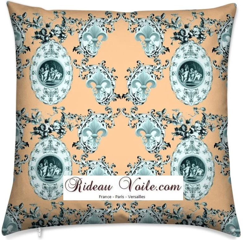 Toile de Jouy tissu ameublement orange style Empire Anges Fleur de Lys tessuto anjos