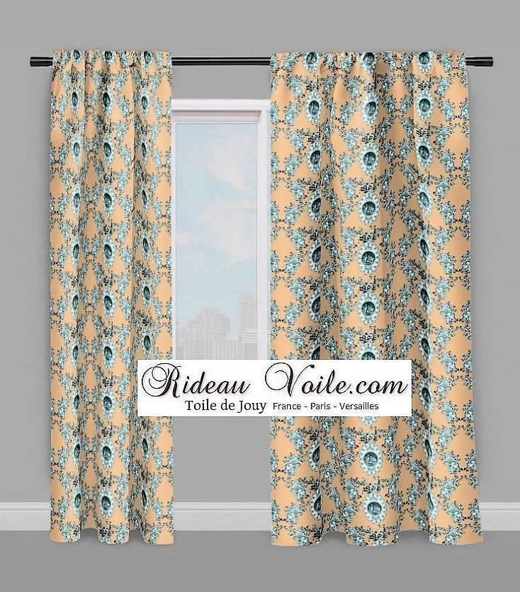 Toile de Jouy tissu ameublement orange style Empire Anges Fleur de Lys tessuto anjos