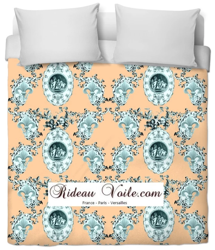 Toile de Jouy tissu ameublement orange style Empire Anges Fleur de Lys tessuto anjos