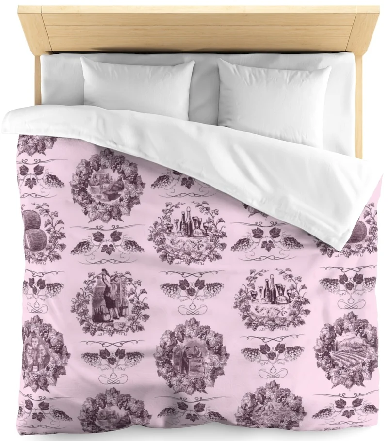 Boutique Toile de Jouy rose tissu ameublement mètre motif vin et vigne