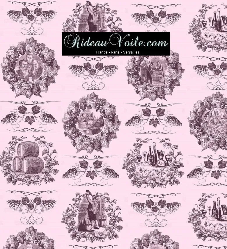 Boutique Toile de Jouy rose tissu ameublement mètre motif vin et vigne