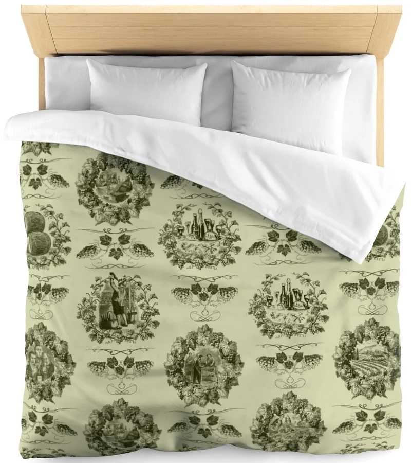 Toile de Jouy vert olive tissu au mètre rideau coussin couette