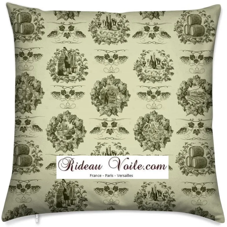 Toile de Jouy vert olive tissu au mètre rideau coussin couette