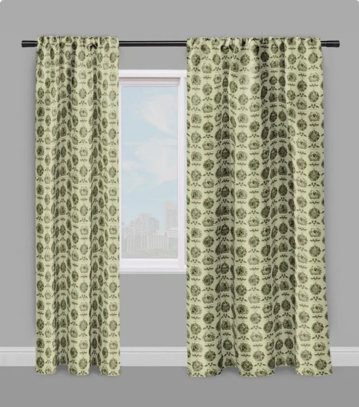 Toile de Jouy vert olive tissu au mètre rideau coussin couette