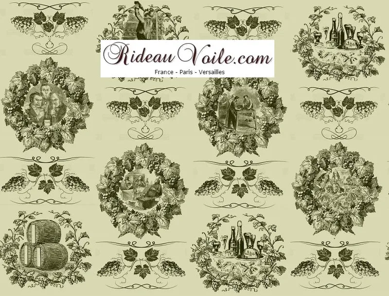Toile de Jouy vert olive tissu au mètre rideau coussin couette