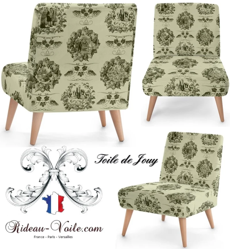 Toile de Jouy vert olive tissu au mètre rideau coussin couette