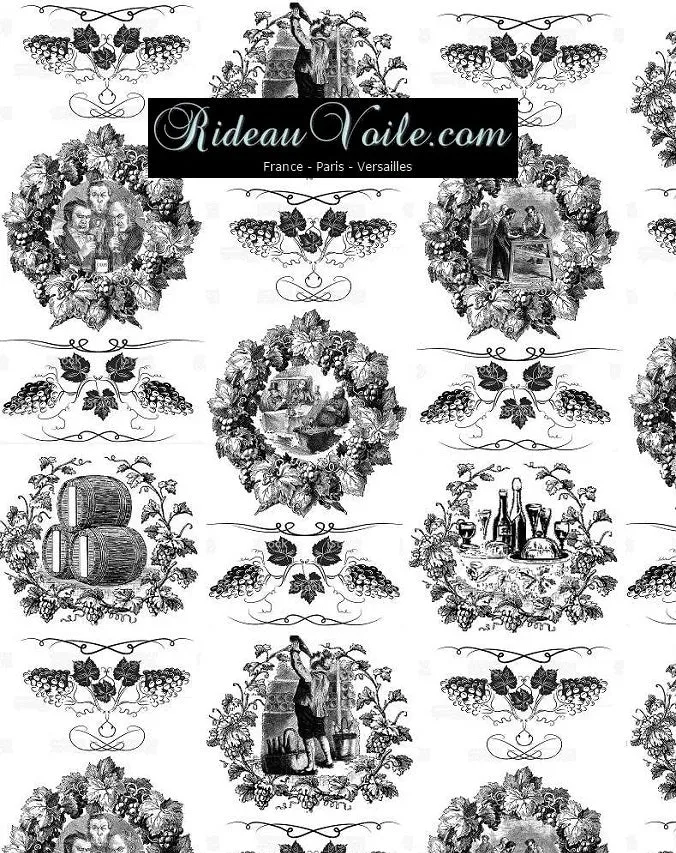 Toile de Jouy noir tissu au mètre rideau coussin couette