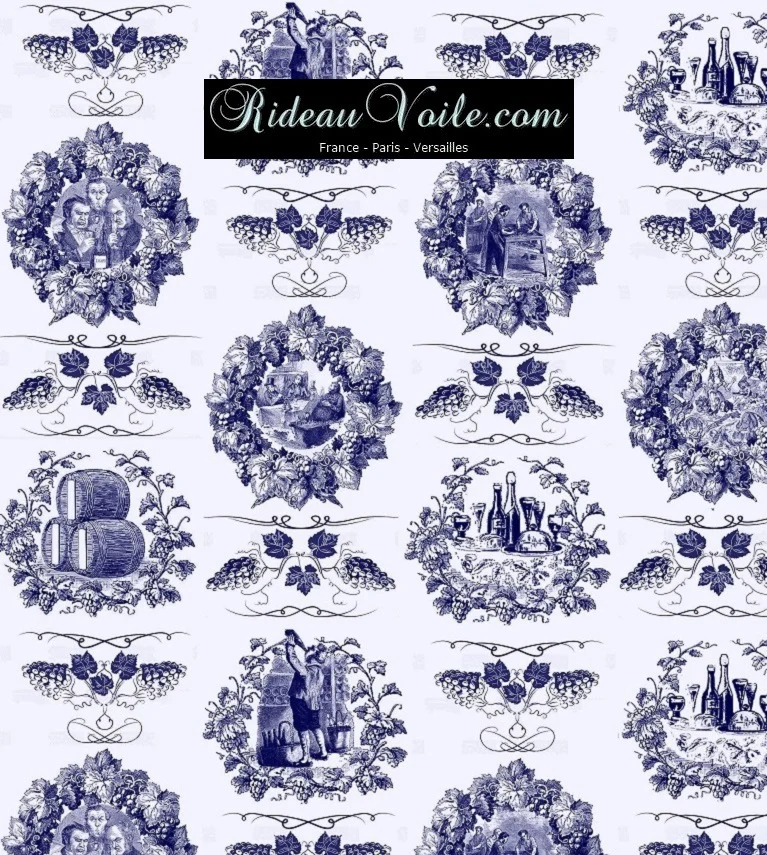 Tissu ameublement motif inspiration Toile de jouy bleu tapisserie mètre rideau voilage