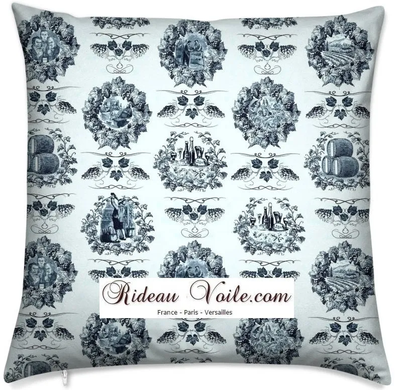 Tissu Baroque motif Toile de jouy bleu décoration tapisserie mètre rideau voilage