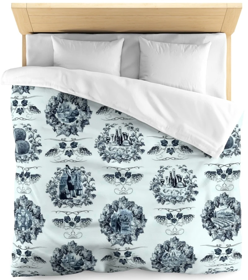 Tissu Baroque motif Toile de jouy bleu décoration tapisserie mètre rideau voilage