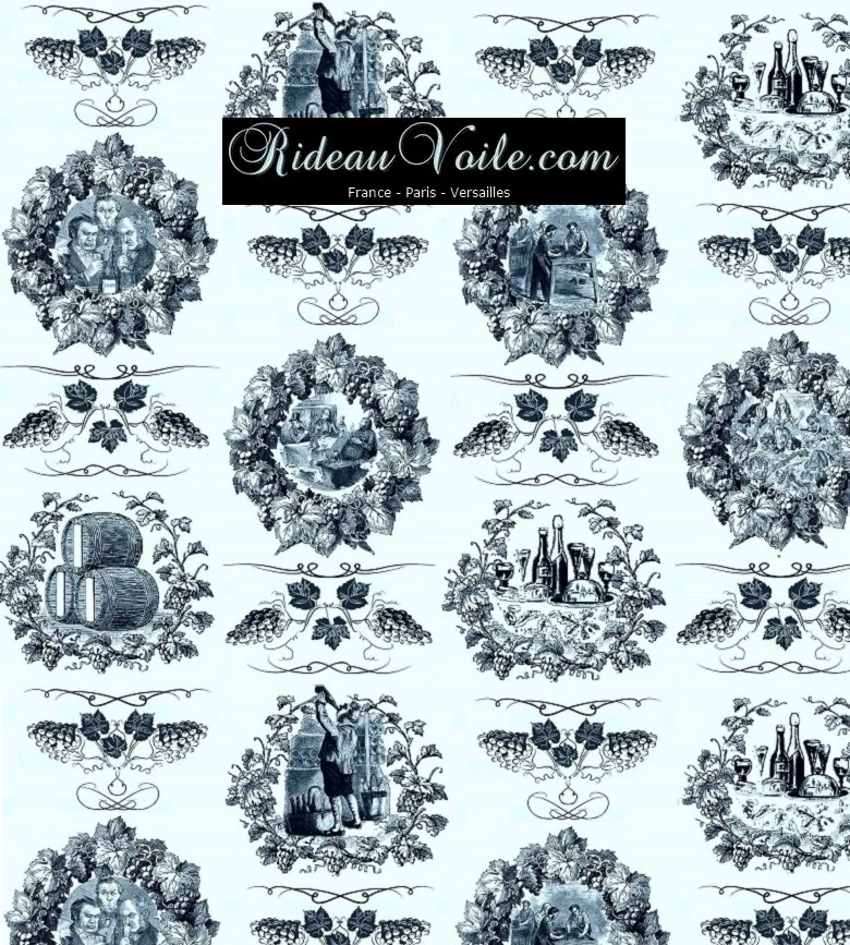 Tissu Baroque motif Toile de jouy bleu décoration tapisserie mètre rideau voilage