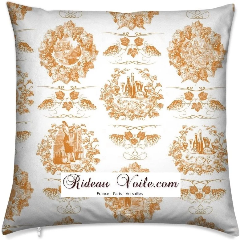 French Fabric Empire upholstery Toile de Jouy orange tissu au mètre rideau couette