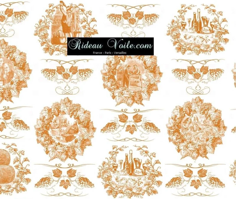 French Fabric Empire upholstery Toile de Jouy orange tissu au mètre rideau couette