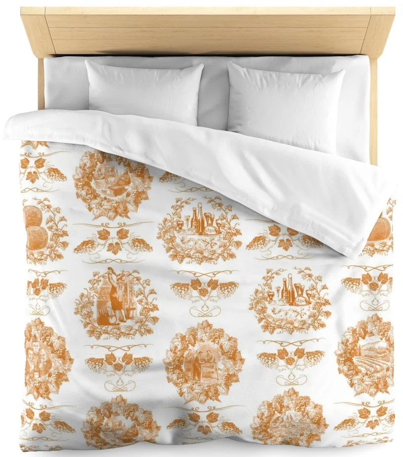 French Fabric Empire upholstery Toile de Jouy orange tissu au mètre rideau couette